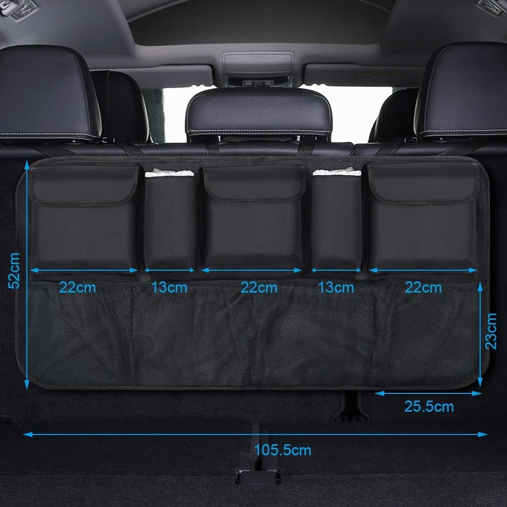 URAQT Organizador Maletero, Bolsas de Malla para Coche con 9 Bolsillos, Correa Ajustable y 3 Cinta de Fijación, Adecuado para SUV, MVP, 52x105cm