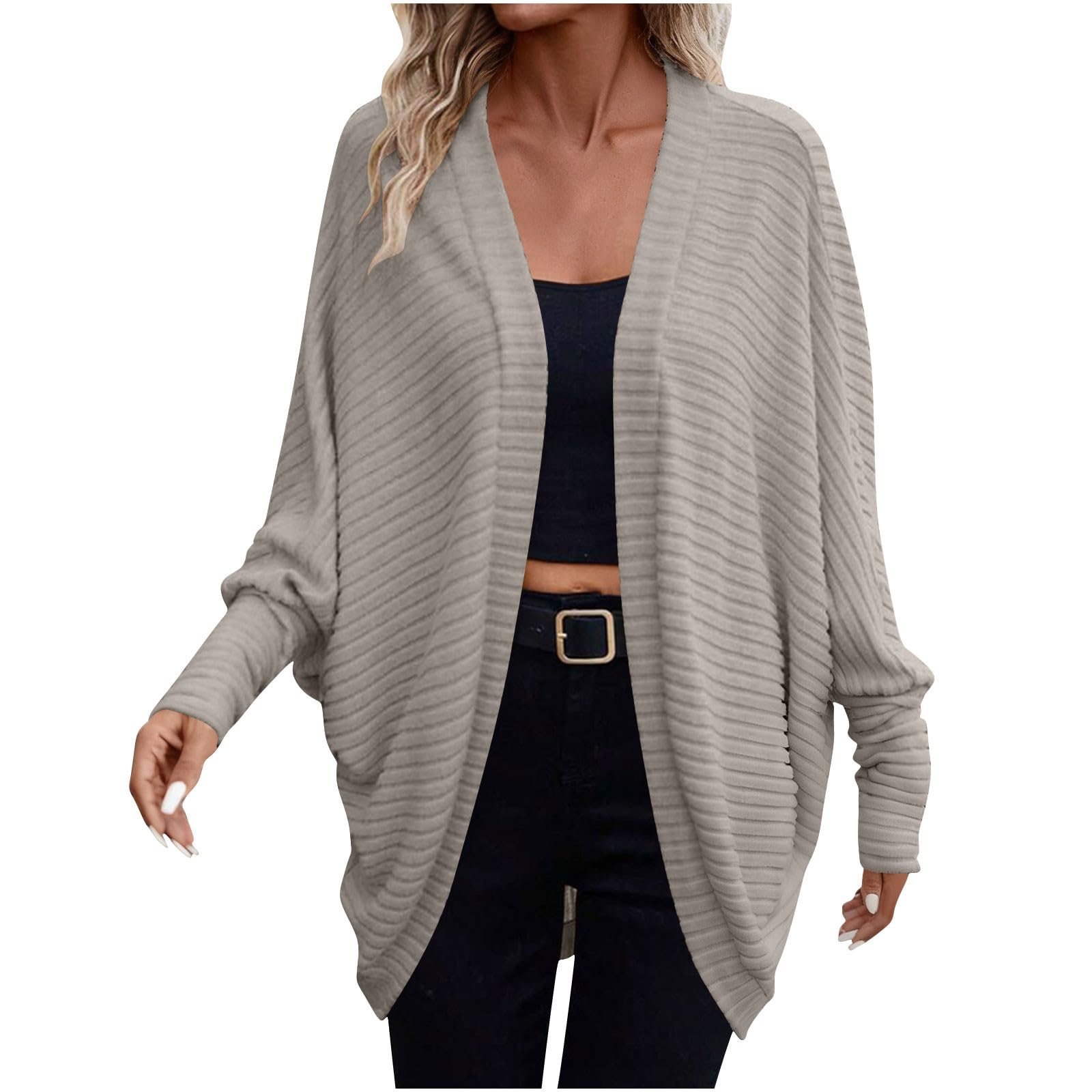 Womens Fall Cardigan Long Sleeve Casual Open Front Solid Color Lightweight Sweater Loose Fit Soft Fashion Outwear