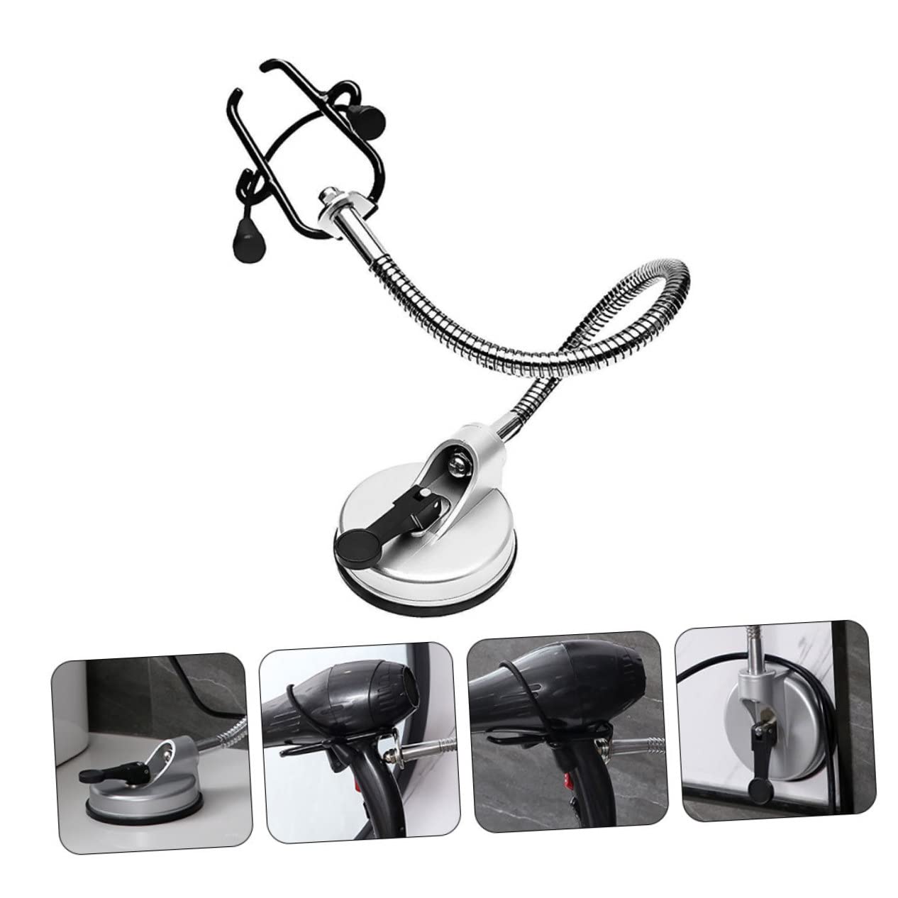MAGICLULU Supporto Rotante per Asciugacapelli 360° Nero in Lega | Fissaggio Semplice, Capacità di Carico Elevata, Fibbia Elastica Robusta, Rivestimento Antigraffio in Gomma