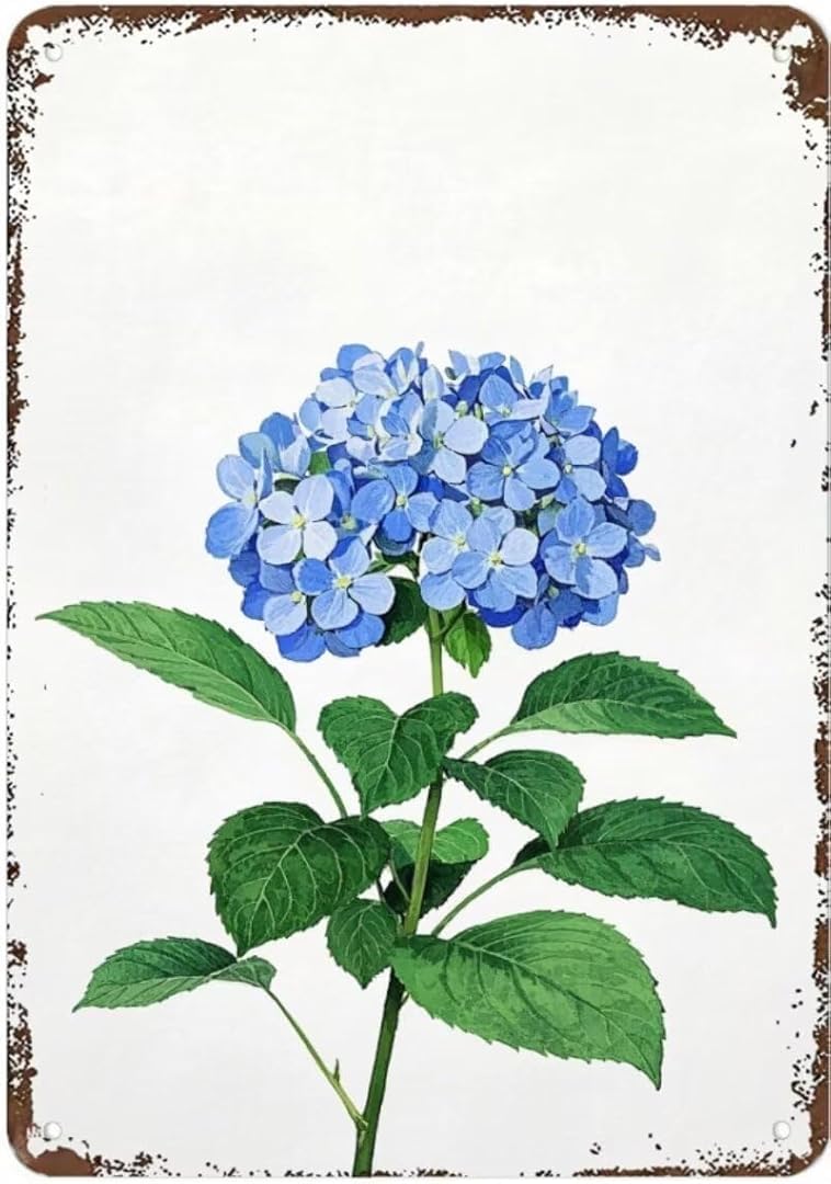 Hydrangea Rustic Metal Tin Sign Kitchen Vintage Signs Cave Decor Wall Art Poster for Farmhouse Garden Bar Club 8x12 Inch