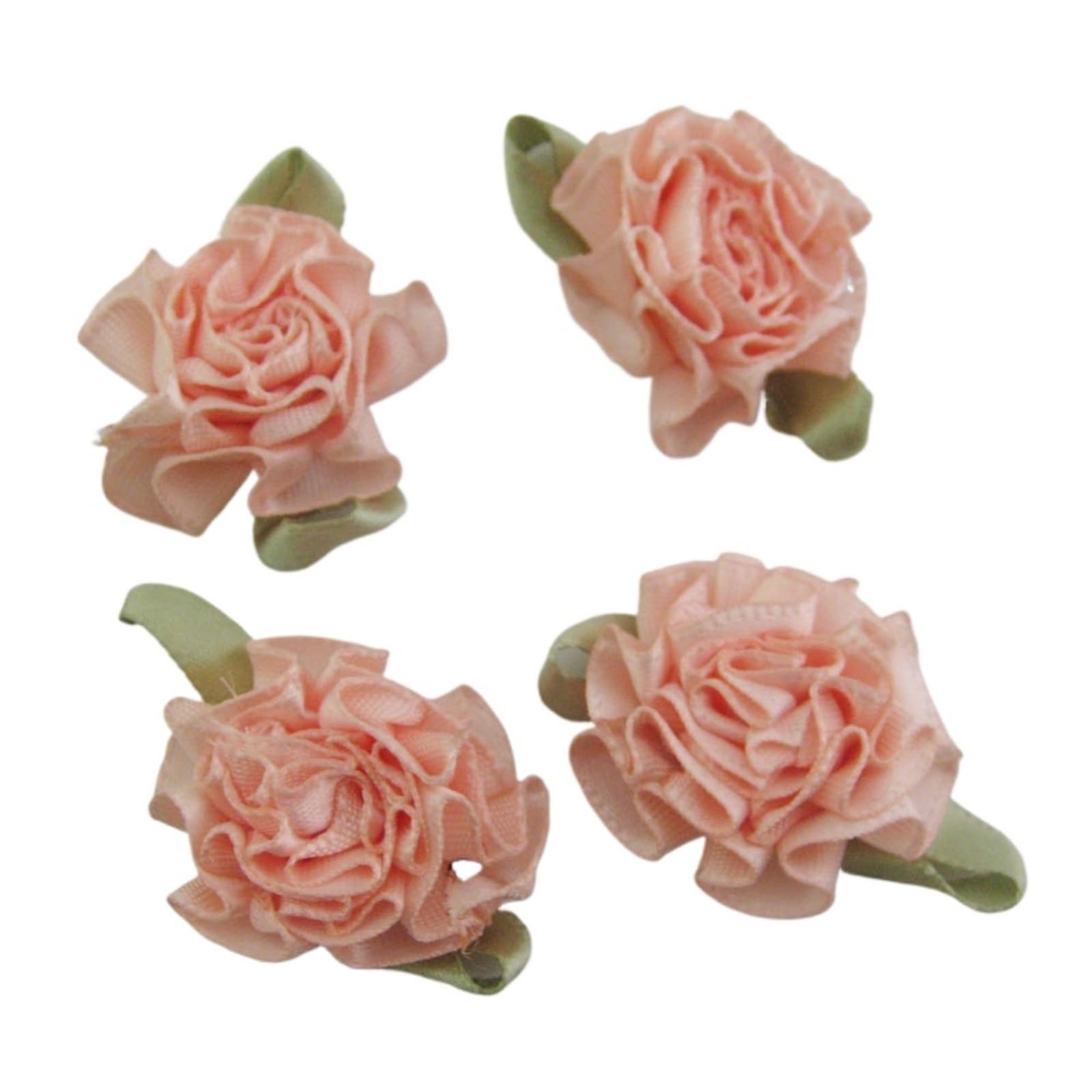 30Pcs About 1" Rosettes Ribbon Flowers With Leaf 30MM Accessories DIY Crafts Sewing(Coral)