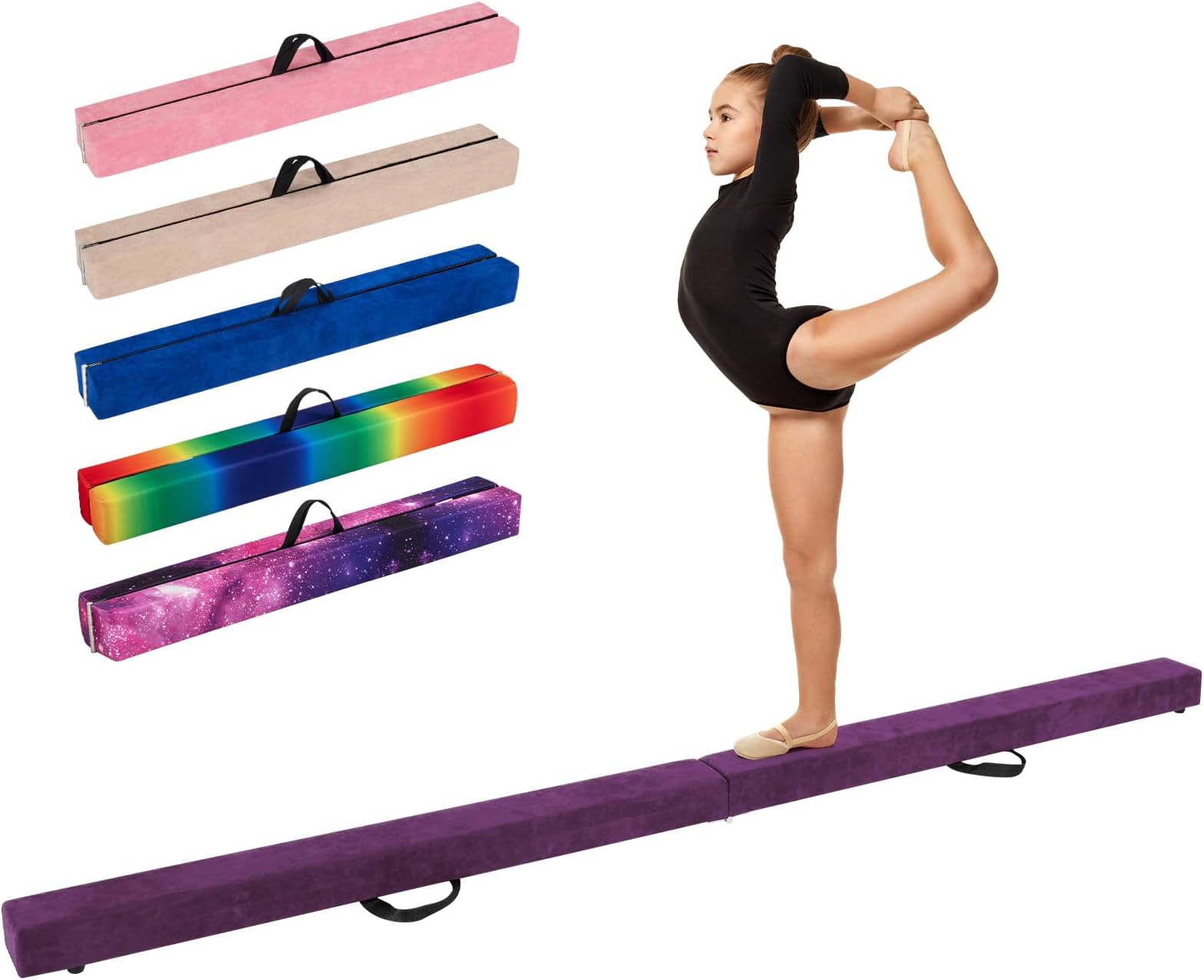 COSTWAY Folding Gymnastics Balance Beam, 7FT/8FT/9FT Kids Training Beam with Carry Handles, Anti-Slip Base, Floor Gymnastics Beams for Home Gym Exercise