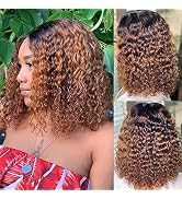 Fine Plus Omber Brown Curly Wigs for Black Women Human Hair 150% Density Short Curly Human Hair W...