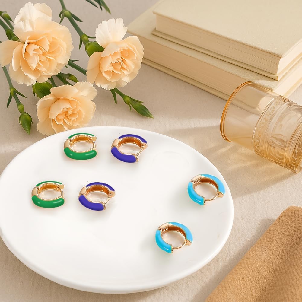 8Pcs Huggie Hoop Earrings 4 Colors Tiny Minimalist Hoop Earring Huggie Cartilage Earring Set Enamel Chunky Earrings Sets Round Ear Stud Jewelry Gift for Women - Image 3