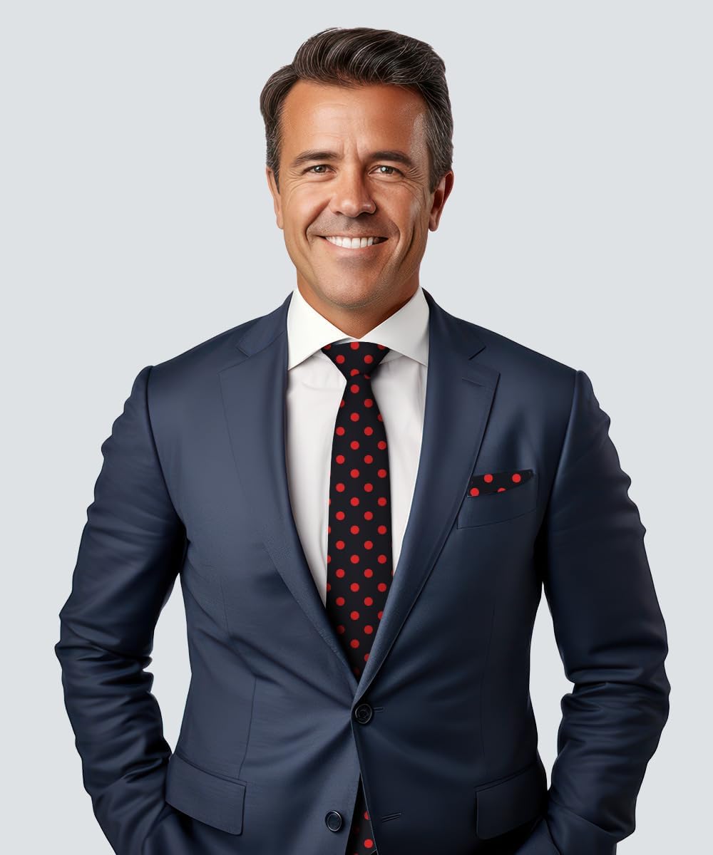 Satin Polka Dot Necktie & Pocket Square Set for Men - Matching Men's Tie Set