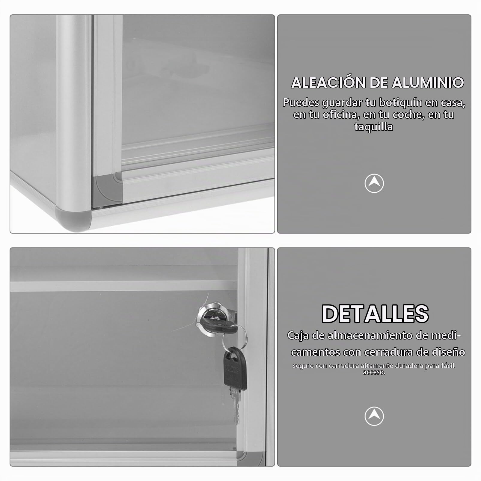 Caja De Medicina Colgante con Cerradura Botiquín De Primeros Auxilios De Aluminio Almacenamiento Visible Y Seguro para Hogar Y Actividades Al Aire Caja Organizador De Medicina Multiusos