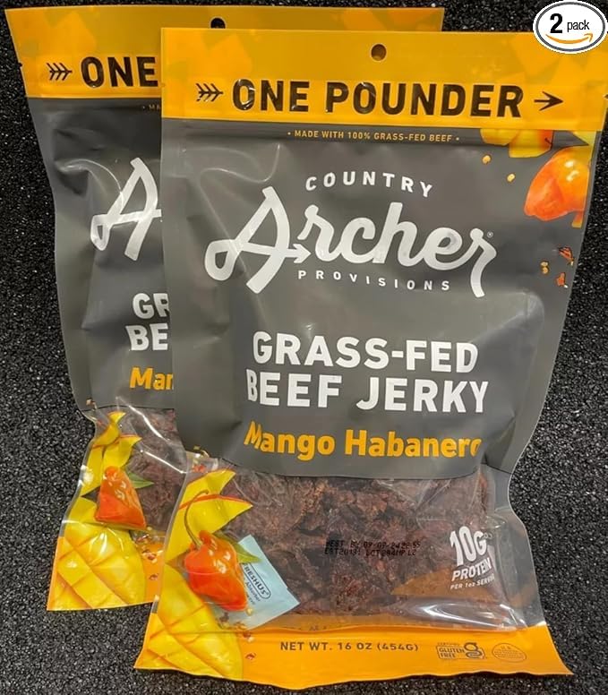 Generic 2 PACK (2 lbs) Grass-Fed Beef Jerky, Mango Habanero Flavor, 16 oz – High Protein Snack Pack, Gluten-Free, Paleo, Made with 100% Grass-Fed Beef
