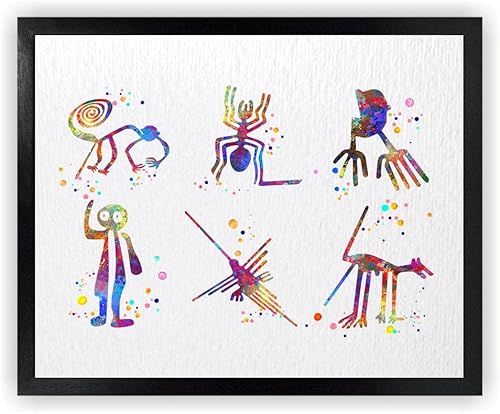 Dignovel Studios Póster de impresión artística de acuarela antigua de 8 x 10 líneas de Nazca Perú geoglifos misterio desierto paisaje antiguo DN711