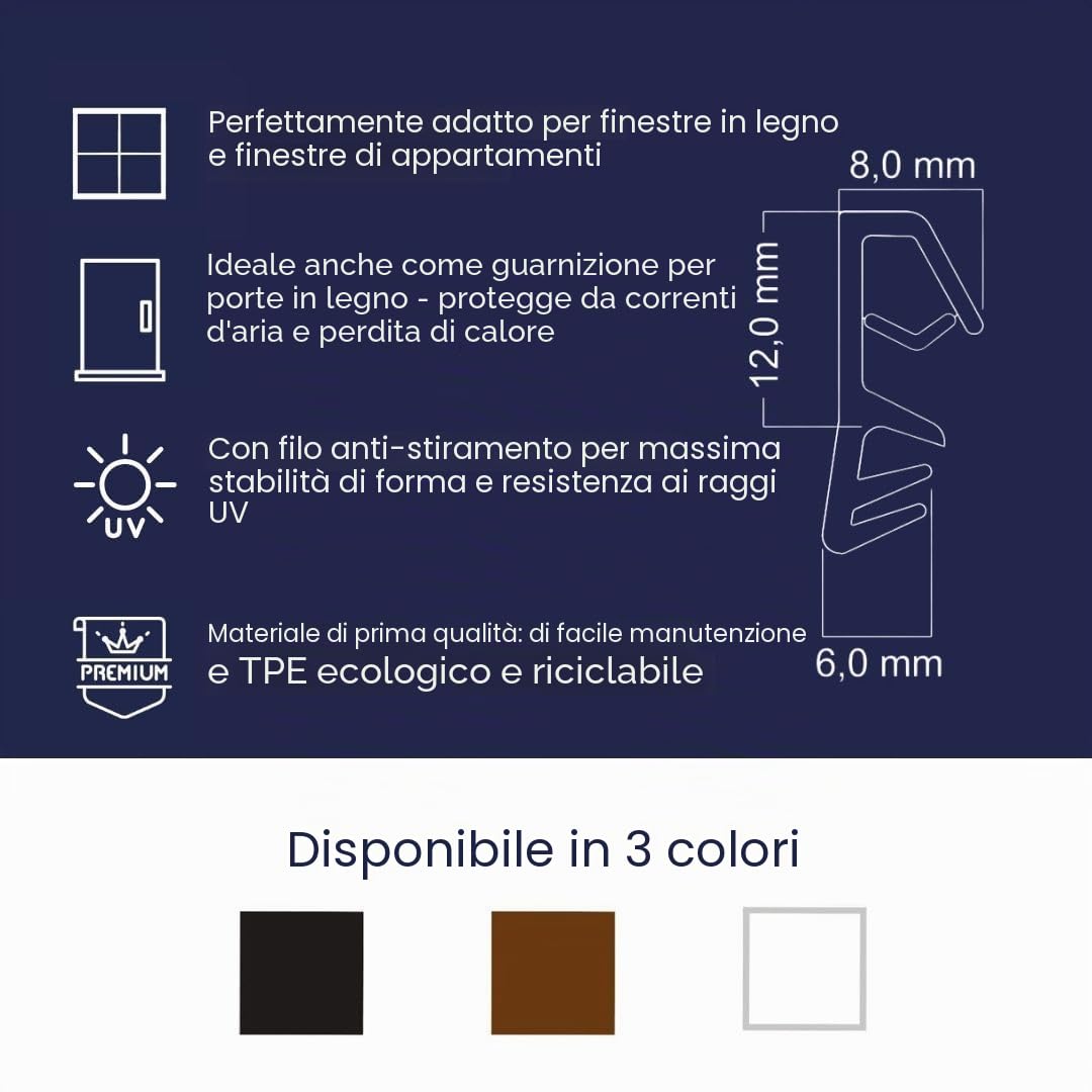 Guarnizione per finestre larghezza scanalatura 5 mm, piega 12 mm Bianco 5m