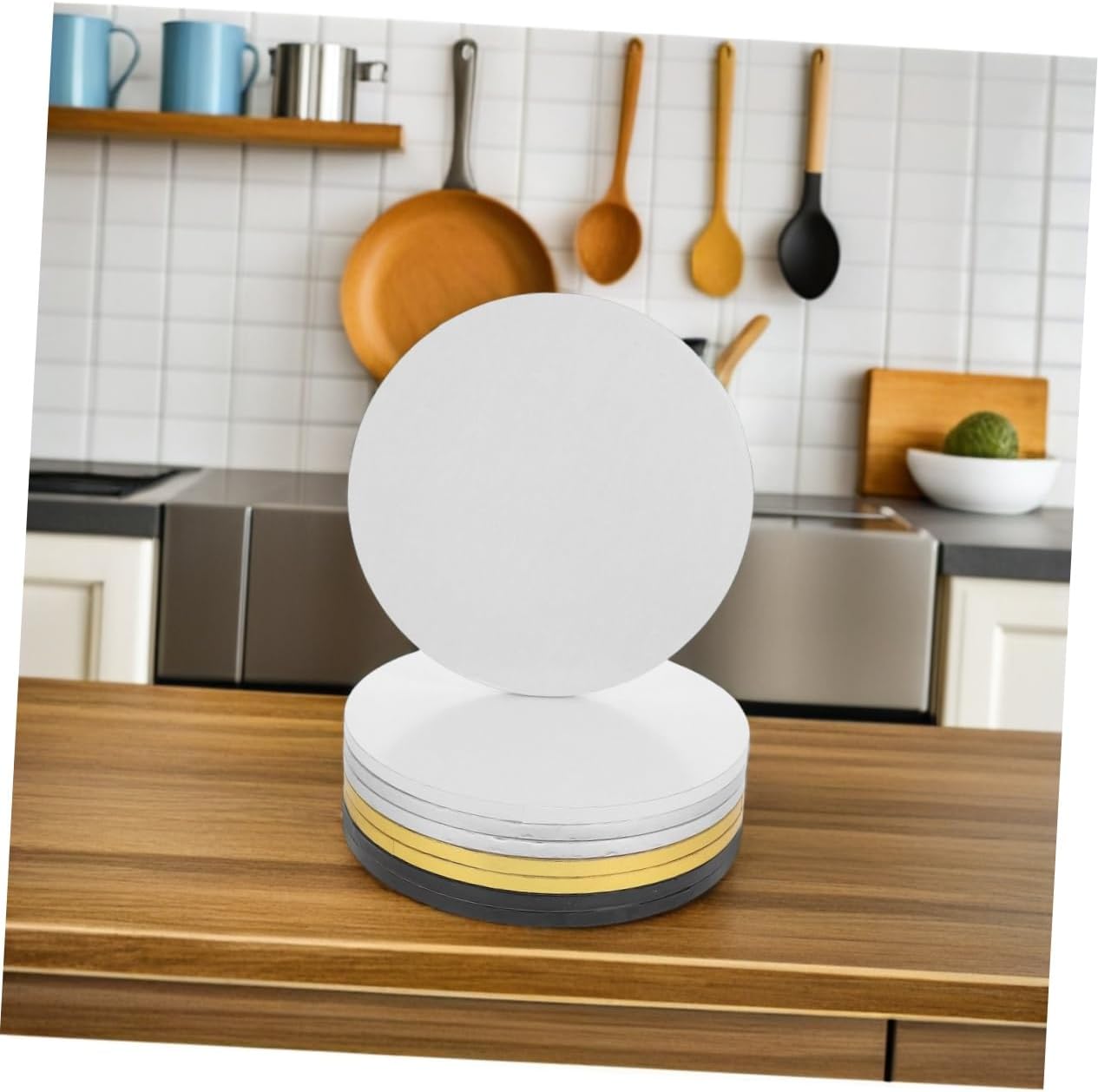 Cabilock 8pcs Cake Board Round Greaseproof Cardboard Plates White Gold Silver Black Eco-friendly Dessert Base for Weddings Birthdays Showers