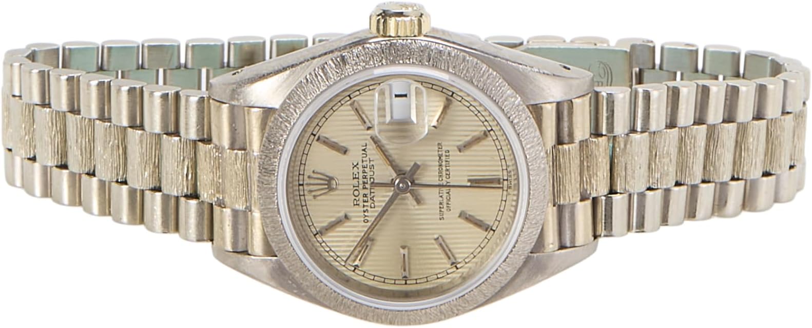 Pre-loved White Gold Tapestry Dial Datejust 69179 26mm, Silver