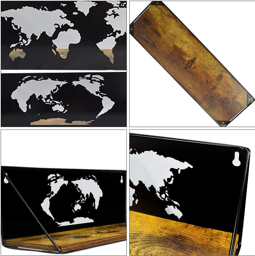 PETAFLOP Wall Shelves with World Map Cutout Wall Mount Shelf Storage Shelves for Living Room, Set of 2
