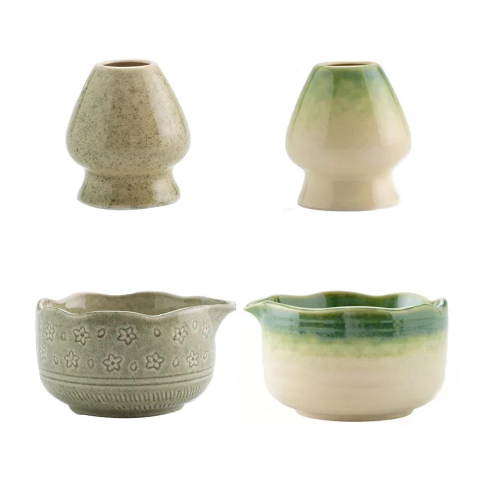 Juego de herramientas Matcha 2 piezas, cuenco con boquilla cerámica y soporte for batidor huevos(Matcha green)