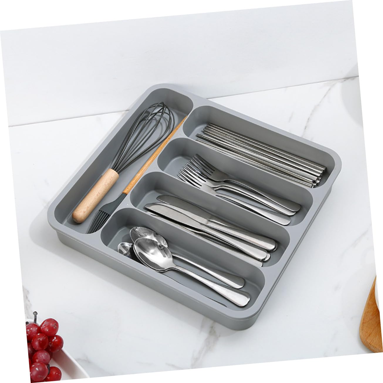 Healifty Organizador de Cubiertos con Compartimentos Bandeja Extensible para Cajón Soporte Reutilizable para Utensilios de Cocina Almacenaje Multifuncional para Cubertería Color Gris