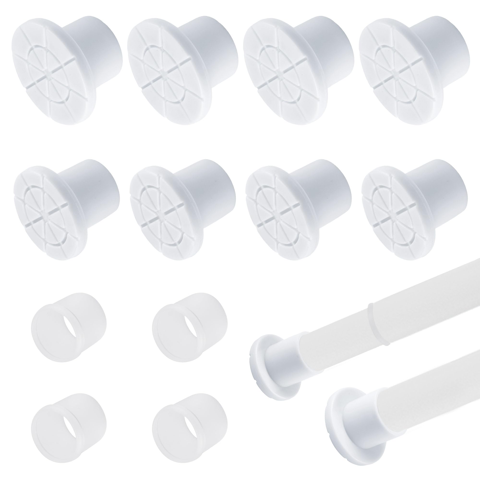 INCREWAY 19-22mm White Rubber Telescopic Curtain Rod End Caps 4 Sets, Internal Replacement Inserts for Extendable Curtain Poles, Non Slip Rubber Rod End Plugs for Window Curtain Hardware