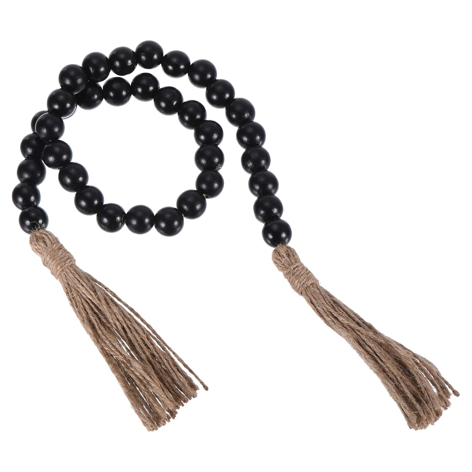 Guirlande de perles en bois noir mat 78,7 cm avec pompons de style rustique