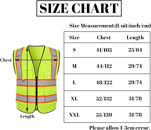 Miniatura 2 de Chaleco de seguridad reflectante de alta visibilidad con 5 bolsillos y cremallera clase 2 para adultos, unisex, ropa de trabajo de seguridad para la