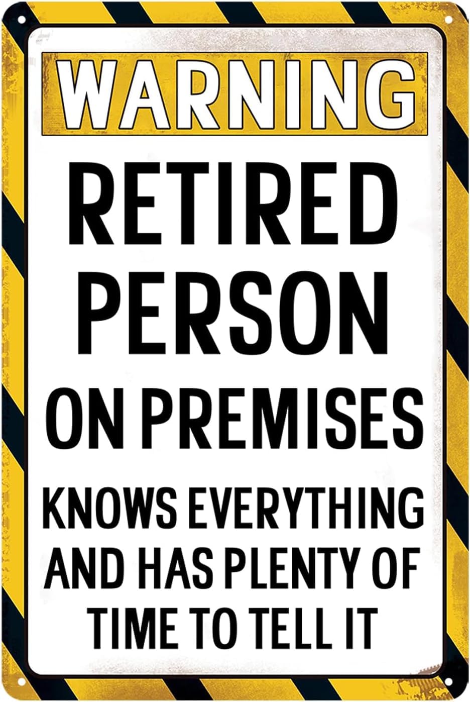 SMAZDFXX Warning Retired Person On Premises Sign Funny Metal Tin Signs for Home Man Cave Decor Funny Retirement For Men Best Retired Ideas 12"x16"