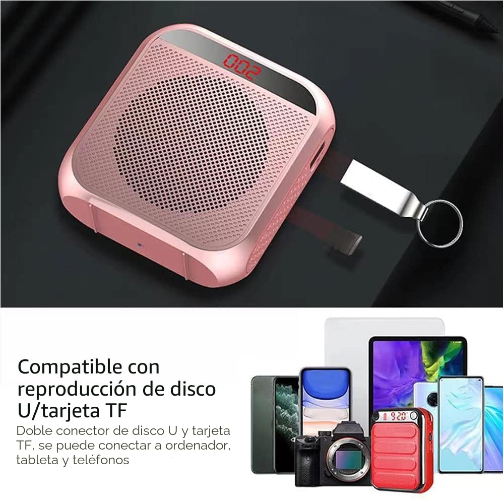 Amplificador de Voz Portátil para Profesor, 2200mAh Recargable Altavoz Microfono Sistema PA Auricular Micrófono con Altavoz para Guia Turistico, Profesores, Reunión, Yoga, Aula (Negro)