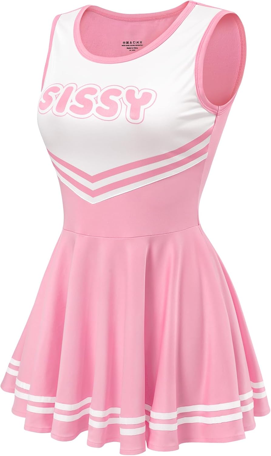 Littleforbig Women Sleeveless Overall Cheer Sissy Bodycon Mini Dress Skirt
