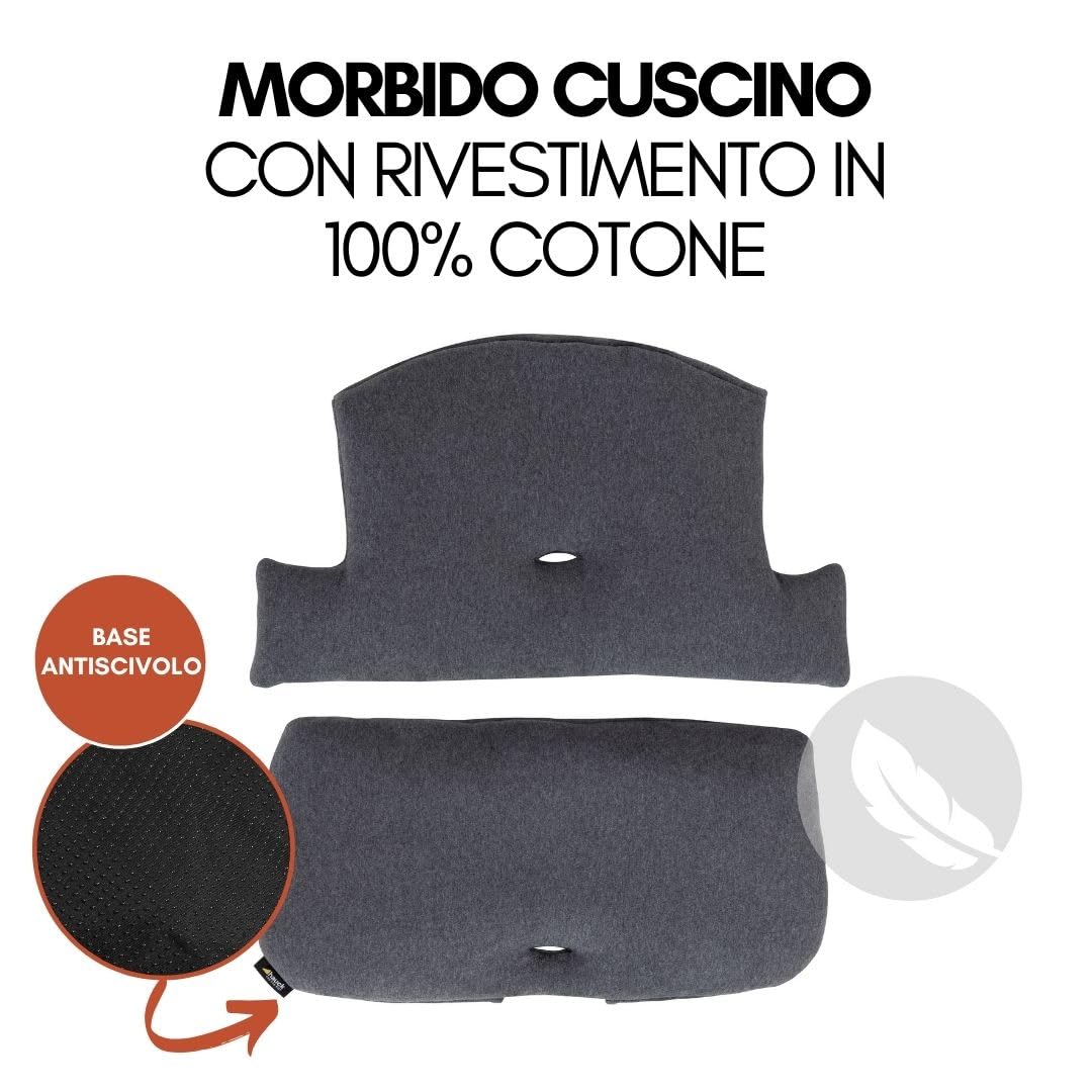hauck Seggiolone Pappa Alpha Plus con Vassoio per Giochi in Legno, Cuscino - Seggiolone Evolutivo Legno dai 6 mesi - Naturale, Grigio scuro