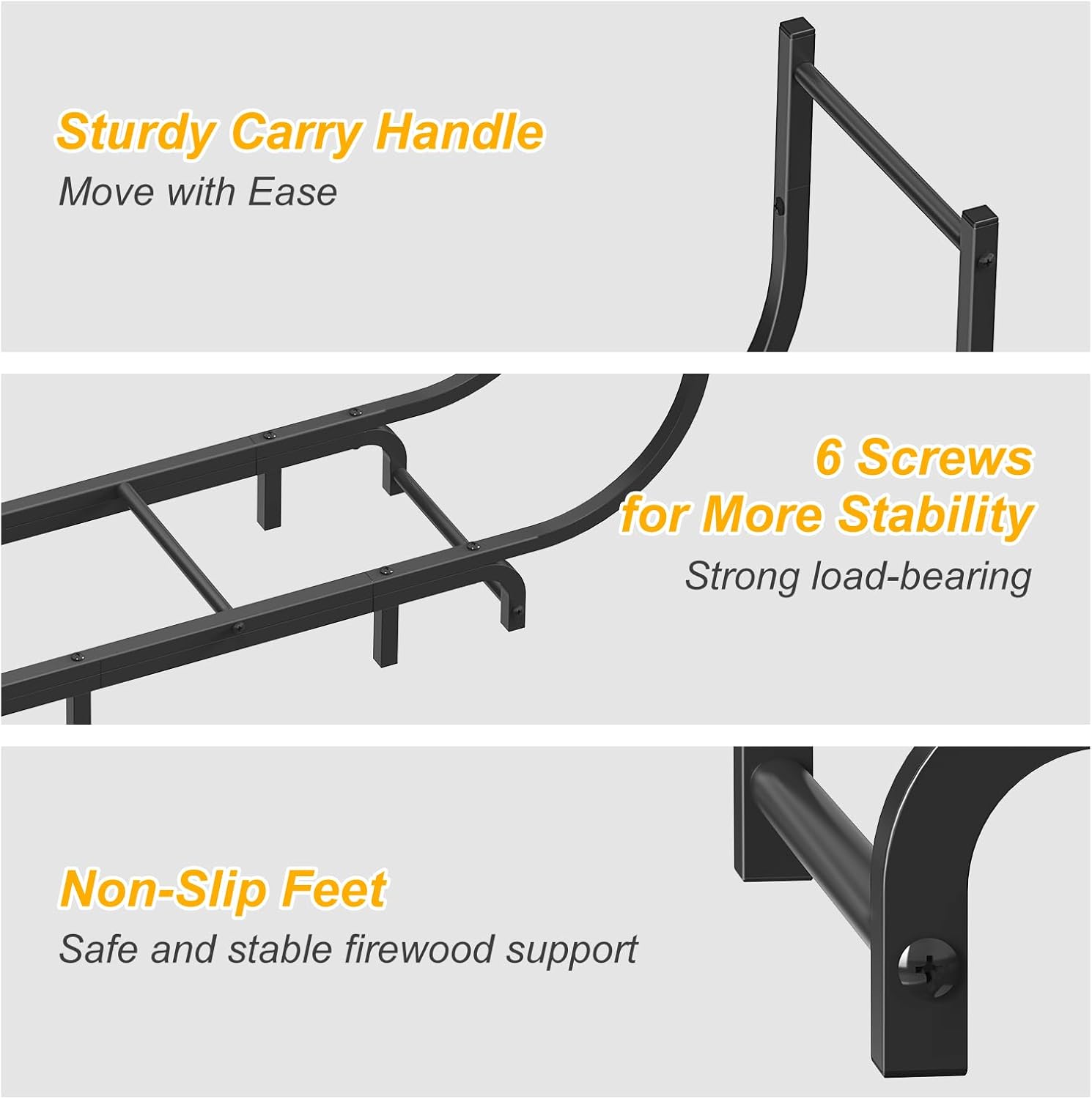 NANANARDOSO Curved Firewood Rack,48 inches Powder Coated Wood Storage Rack Rustproof Metal Log Firewood Holder for Fireplaces Wood Storage,Black