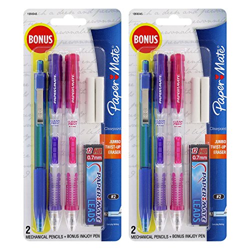 Paper Mate Clearpoint 0.7mm Mechanical Pencil Starter Set, Assorted Colors, 2 Pack 