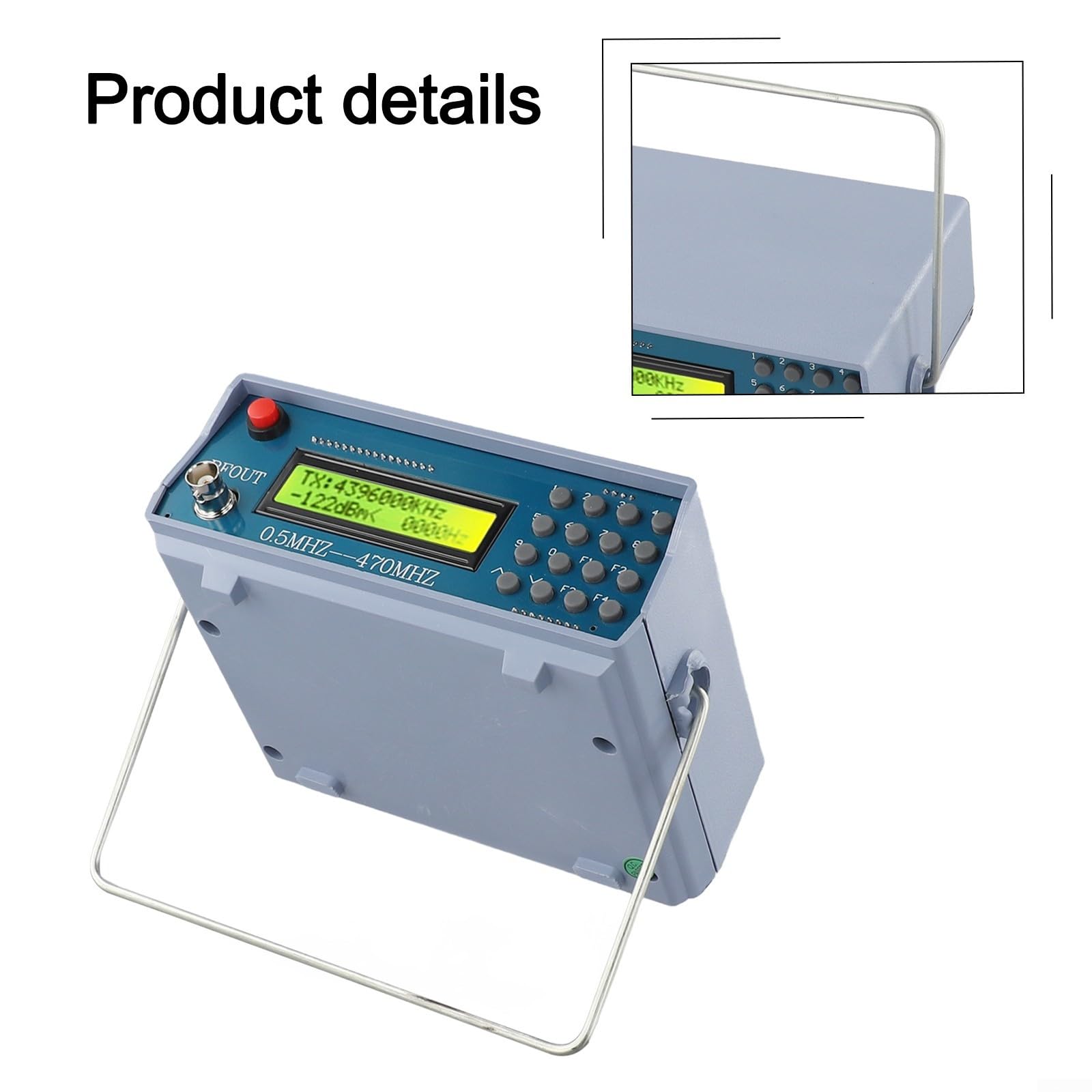 Generatore di segnale RF 0.5M-470MHz, tester interfono radio FM con tono 800Hz, alimentatore CC 12V, per debug e custodia in ABS