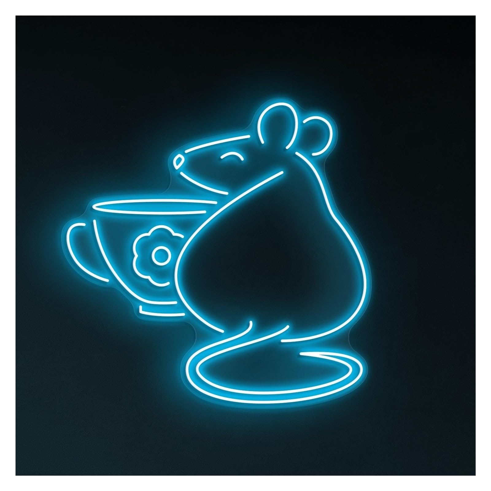 RONGCH Hanging Art Neon Signs Rat with Cup Neon Sign, Suitable for Cafe Home Bar Decor with Brightness Adjustable 43cm(B)