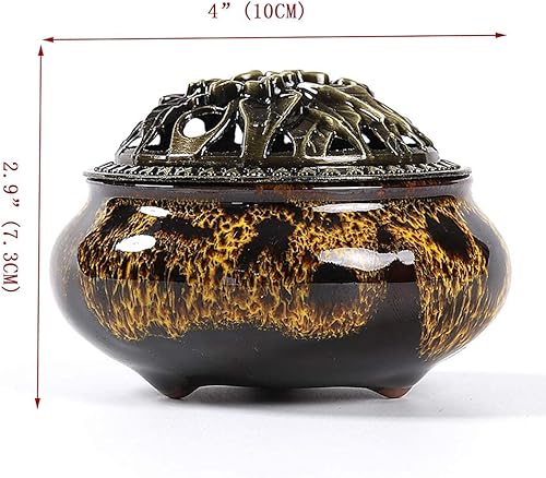 Miniatura 5 de Quemador de incienso con soporte para varillas de incienso Calabash, cenicero de carbón de porcelana para uso con cono de polvo granular de resina o