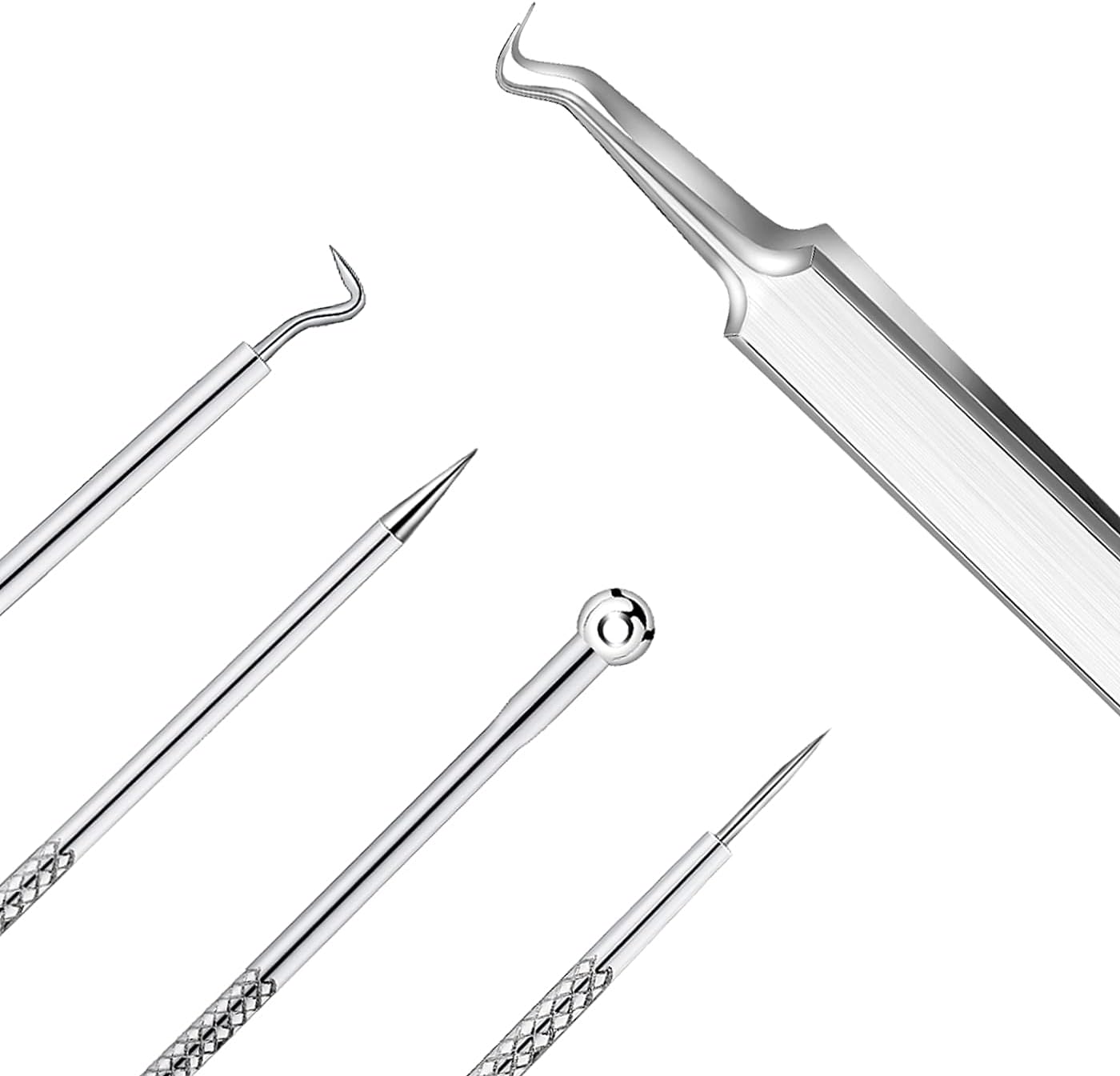 Blackhead Remover Tool Set, 5 PCS Curved Tweezer Blackhead Removal Tools, Pimple Spot Popper Removal Tool