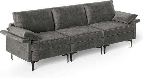 Giantex Sofá modular de 3 asientos, 100.5 pulgadas de largo convertible con cojín extraíble y reposabrazos extraíble, sofá modular tapizado de tela