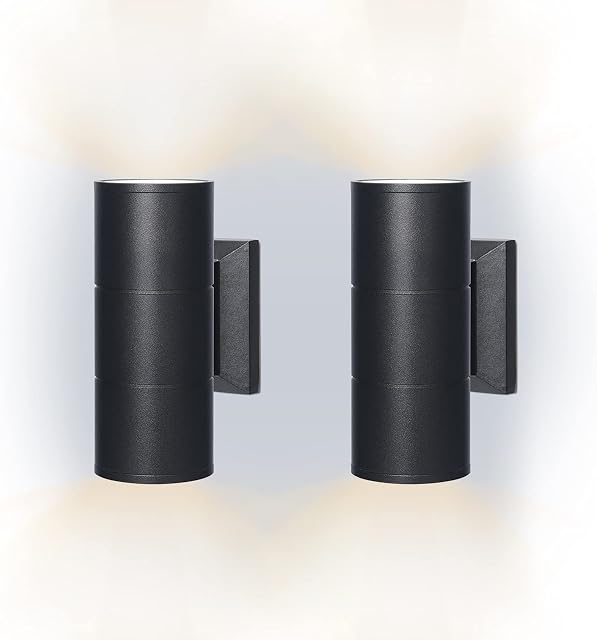 SMART EGG 2 Pack IP65 LED Outdoor Wall Lights Mains Powered, Black Stainless Steel Up Down Outside Wall Lamps for Front Door, Patio, Terrace, Hallway, Porch, Post, Garage, 3000K Warm White