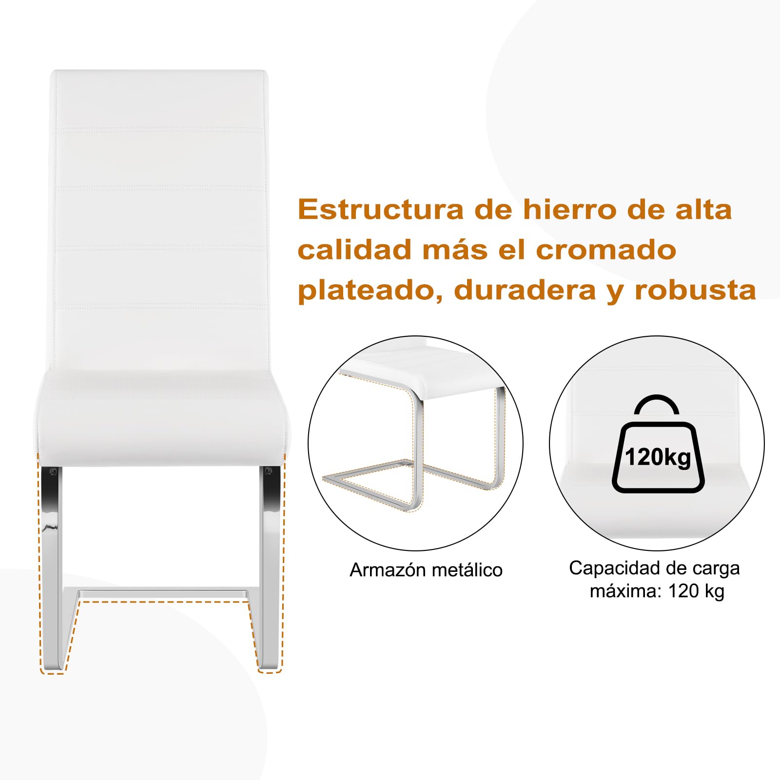 WOLTU Juego de 6 Sillas de Comedor, Terciopelo,Blanco | Ergonómica,Forma de C con Respaldo Alto,Moderna,Chic