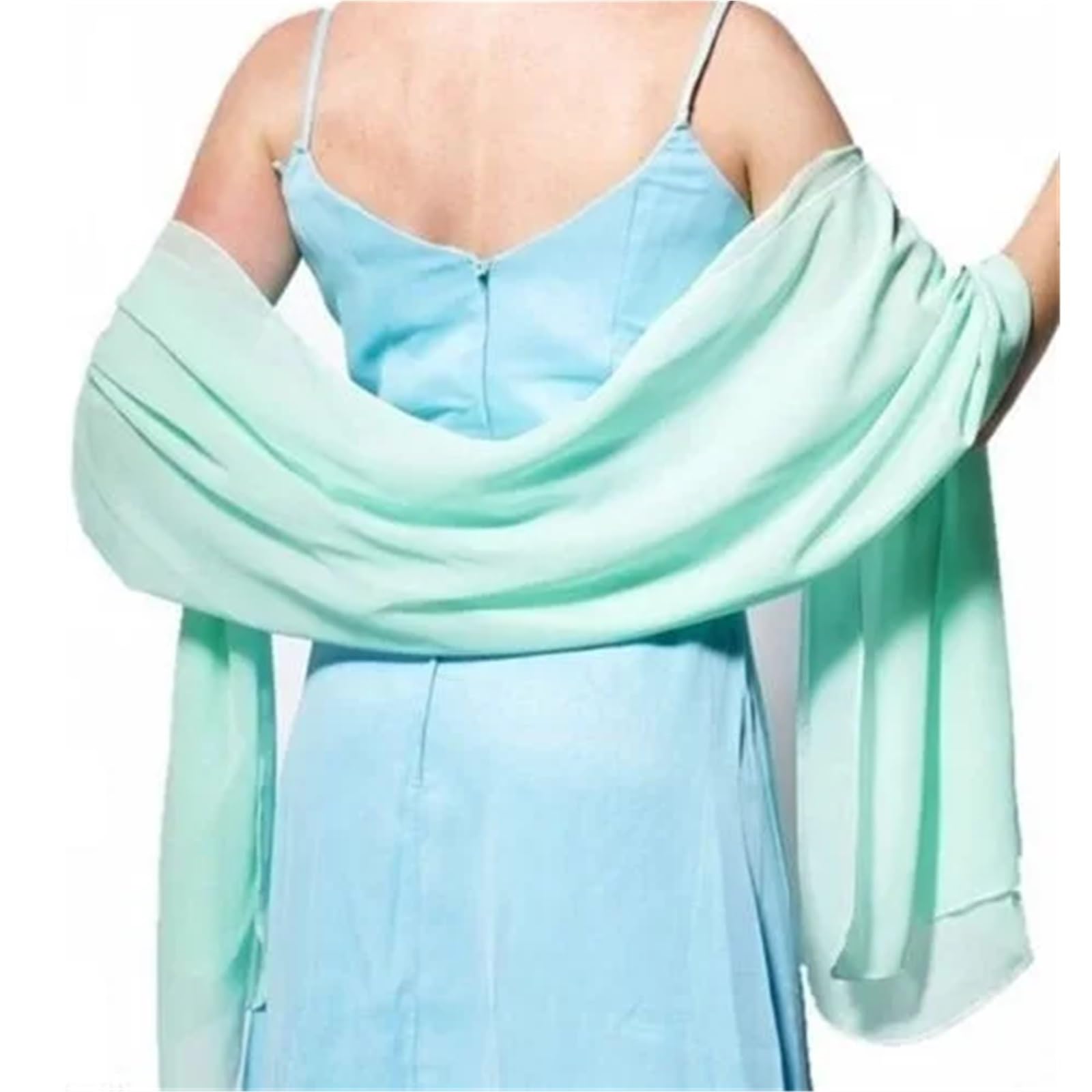 HEUchuan Wedding Dress Shawl Solid Chiffon Wedding Bridal Shawl Wrap Cape Bolero Scarf Cloak Women Accessories(Green)