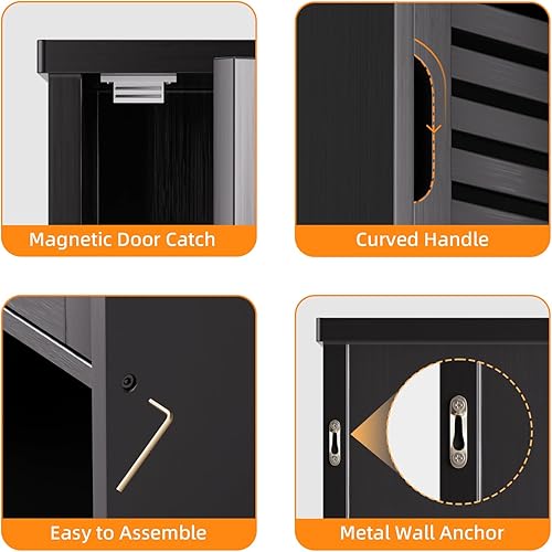 Miniatura 6 de HITNET Armario de almacenamiento de baño montado en la pared, botiquín colgante con estante ajustable, organizador de ahorro de espacio sobre el