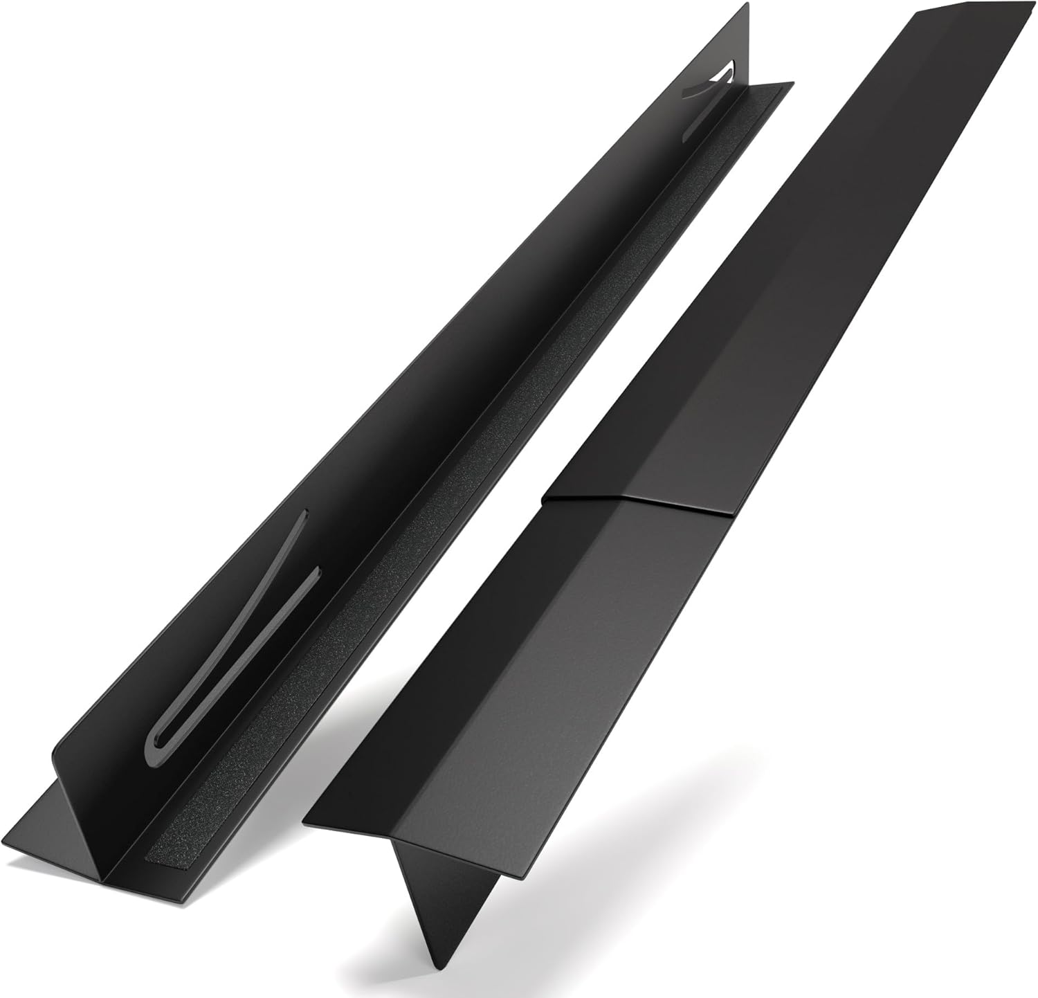 T-Shaped Stainless Steel Stove Gap Cover with Non-Slip Grip Strips – Adjustable Counter Gap Filler (2 Pack, 14"-27.5") – Non-Sliding, Heat & Water-Resistant for Seamless Kitchen Protection (Black)