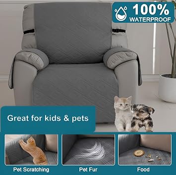Armchair Covers,Recliner Sofa Covers,Recliner Chair Cover with 6 Side Pockets,1 Seat Waterproof Sofa Cover with Elastic Straps,Settee Covers Slipcover for Kids,Pet dog,Furniture Protector (Khaki)