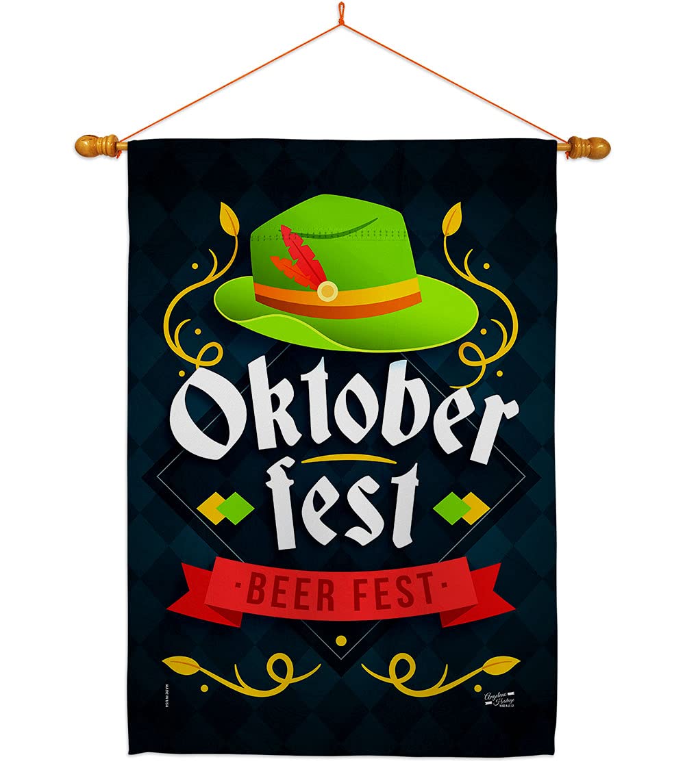 Beer Oktober Fest House Flag Dowel Set Beverages Happy Hour Game Pong Party Ale Lager Craft Small Decorative Gift Yard Banner Made In USA 28 X 40