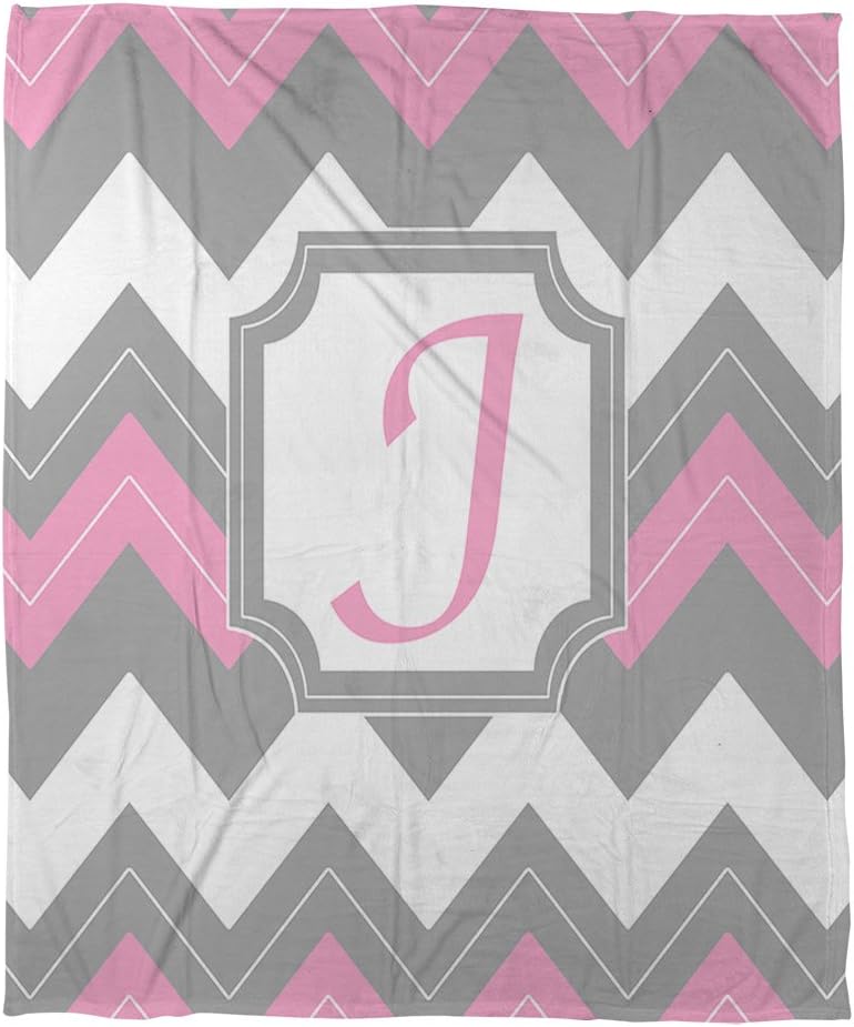 Manual Woodworkers & Weavers Coral Fleece Throw, 50 by 60-Inch, Monogrammed Letter J, Pink Chevron