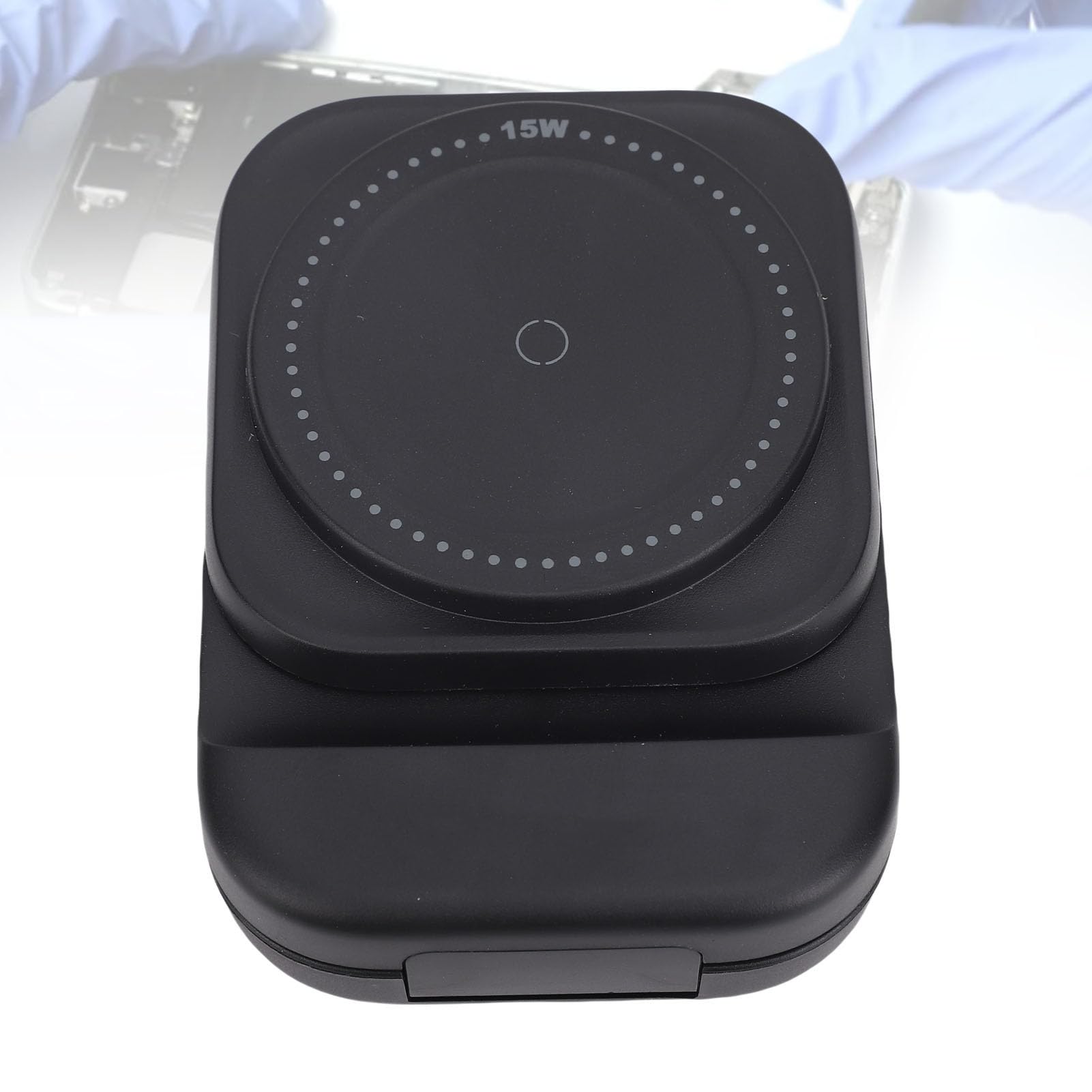 Fockety Caricatore Wireless 3 in 1, Supporto Magnetico Pieghevole a | con luce notturna ambientale, per telefono, auricolari, smartwatch, ufficio in casa, comodino