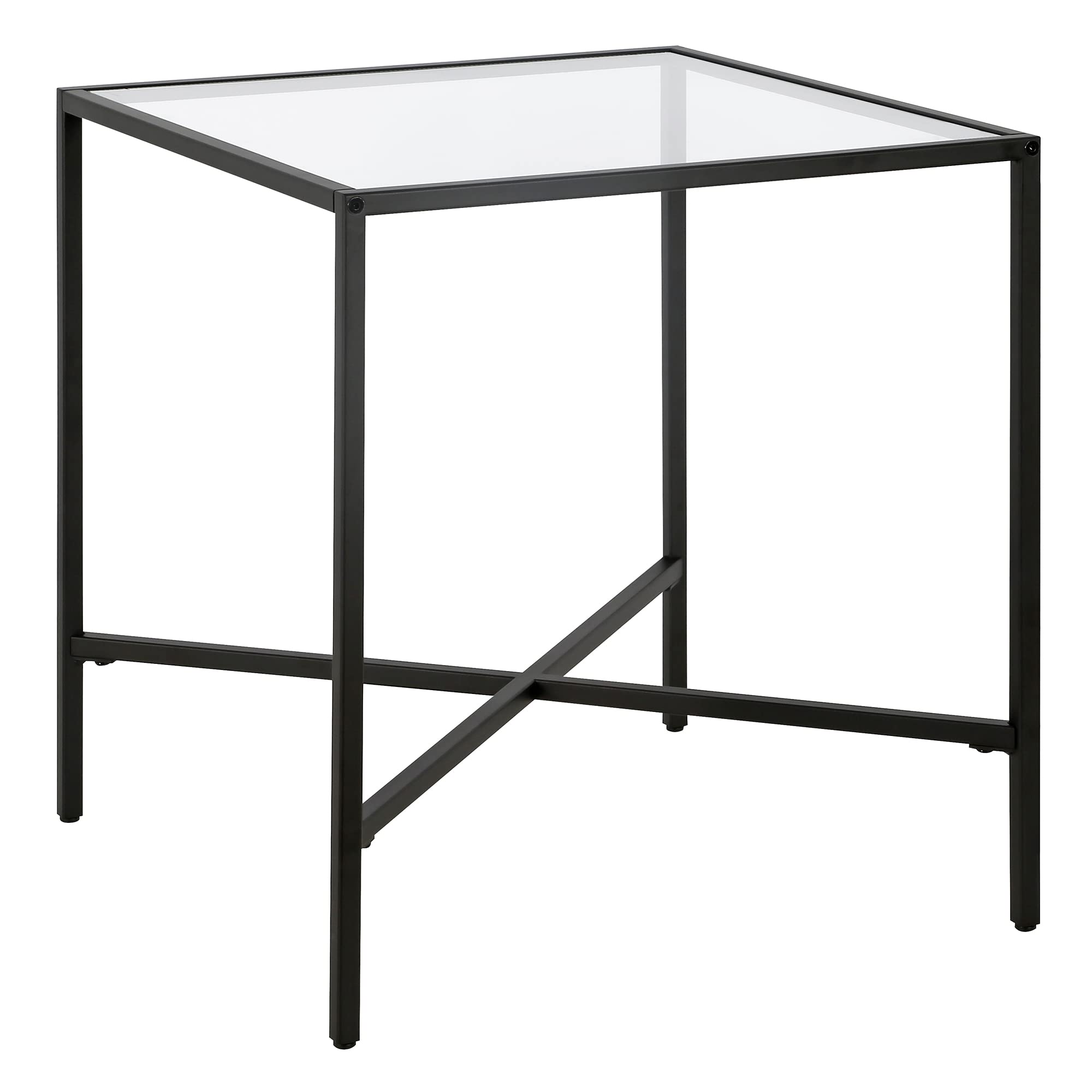 Henn&Hart 20" Wide Square Side Table with Glass Top in Black, for Home, Living Room, Bedroom, Entertainment Room, Office