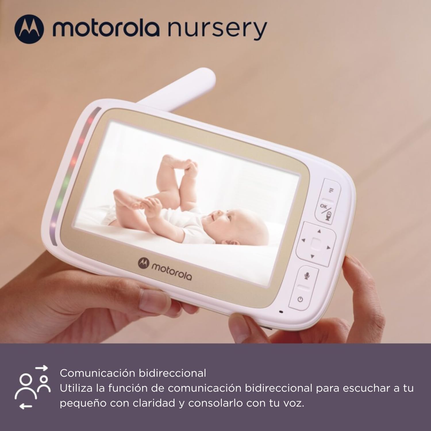 Motorola Nursery VM45 CONNECT Vigilabebés con Cámara Wi-Fi y Monitor de 5”, Visión HD 720p, Habla Bidireccional, Control de Temperatura, Stargrip Montaje Cuna, App Motorola Nursery, Largo Alcance