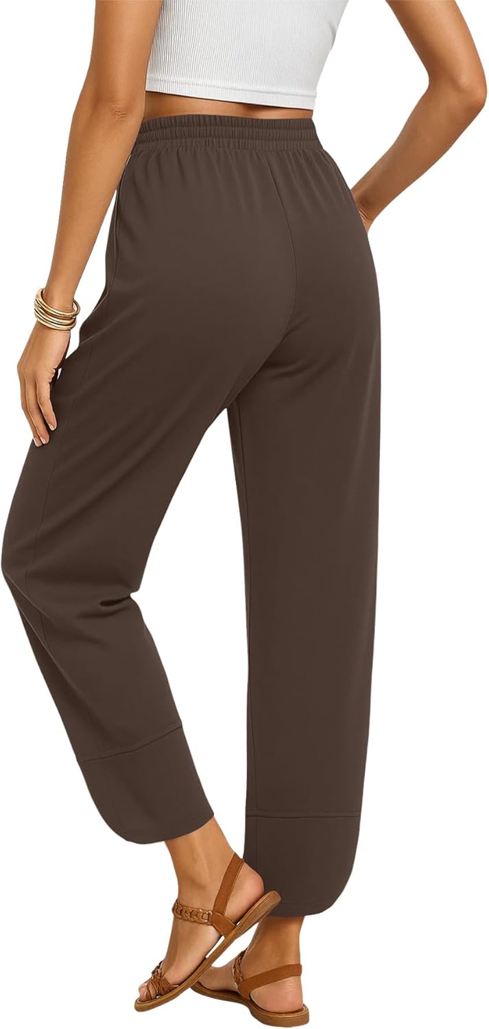 NILOUFO Womens Baggy Wide Leg Pants Casual Elastic High Waisted Palazzo Harem Trousers with Pockets Lounge Loose Comfy Pants - Image 4