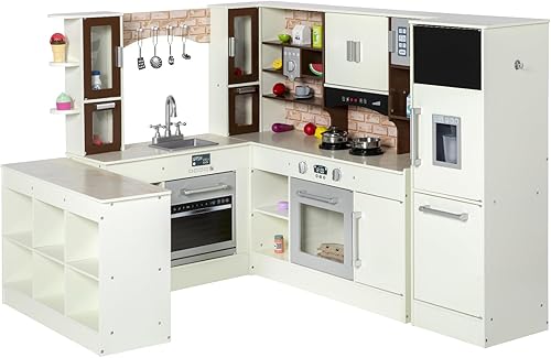 Miniatura 1 de Juego de cocina para niños de 3 piezas, juego de cocina de madera para niños pequeños, cocina modular con luz y sonido, juguete de cocina de esquina