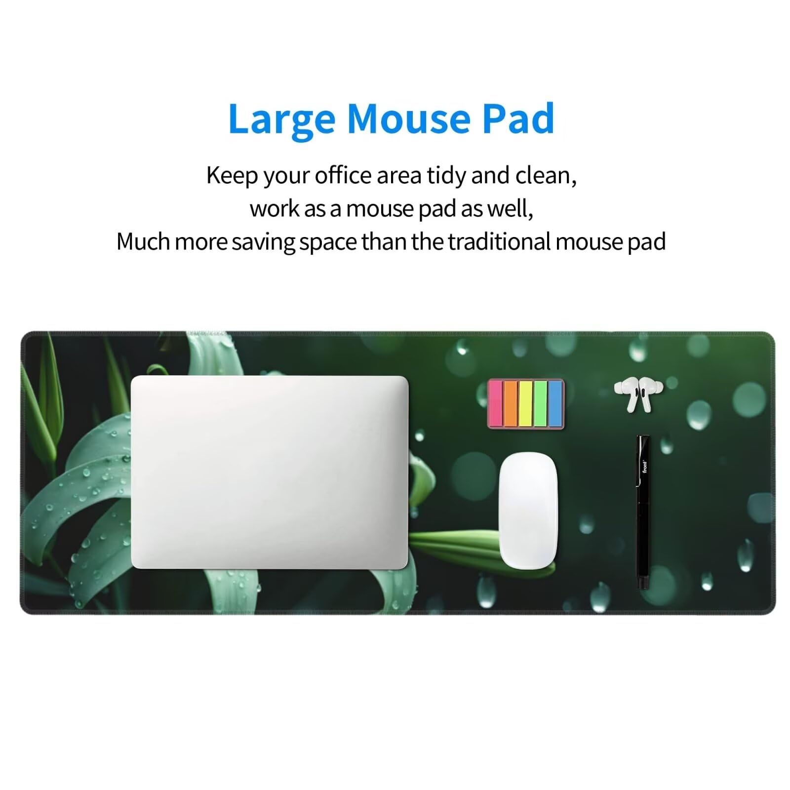 Tappetino Mouse, Tappetino Mouse Gaming Grande XXL 1500x800x3mm Tappetino Scrivania Mouse Pad, Base in Gomma Antiscivolo, Bordi Cuciti, Mousepad per Ufficio e Gaming (Fiore di giglio verde) R-456