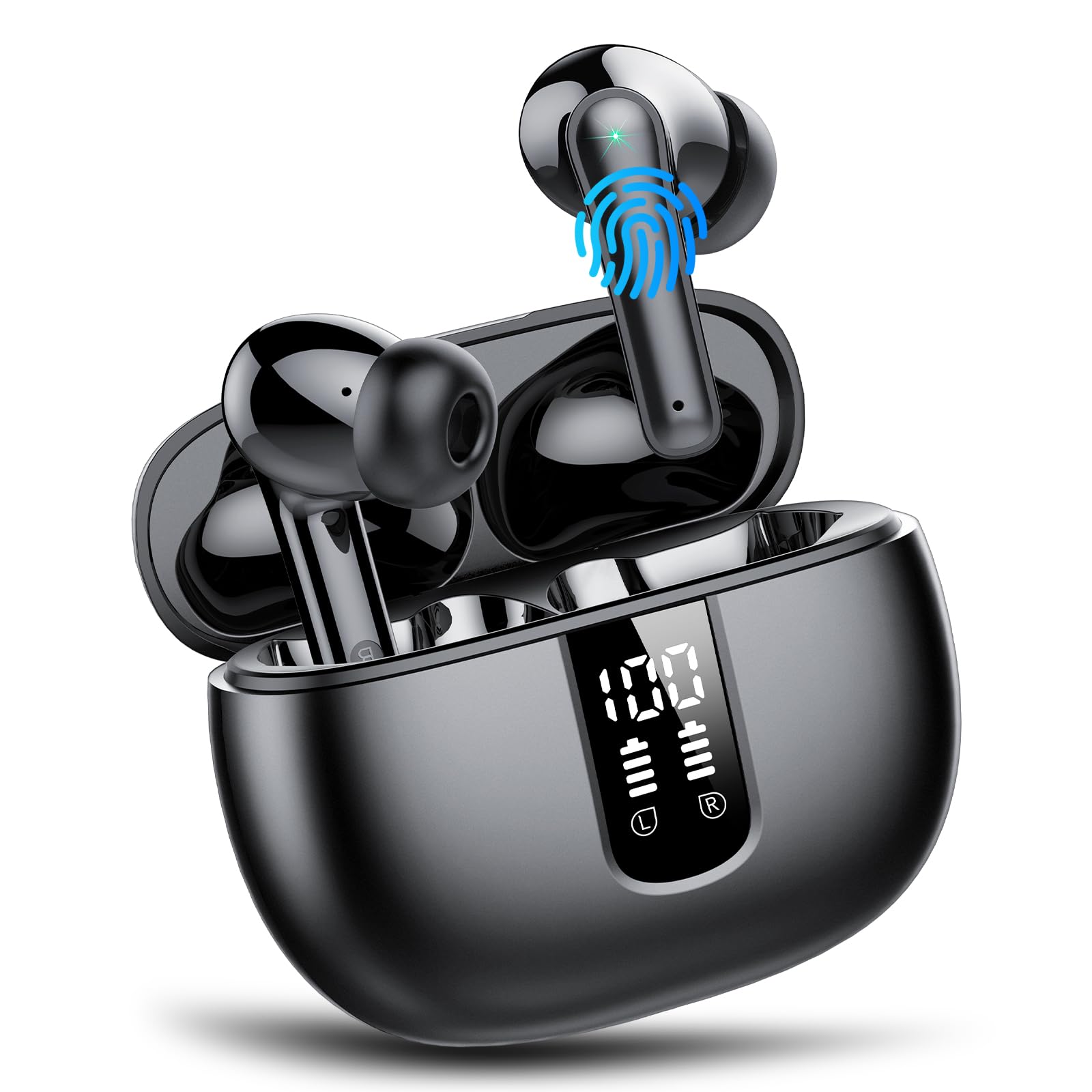 2026 Wireless Earbuds, Headphones Wireless with 4 ENC Noise Cancelling Mic | Deep Bass HiFi Sound Headset, 50H Playtime LED Display Ear Buds, Bluetooth 5.3 Earphones, IP7 Waterproof for Sport, USB-C