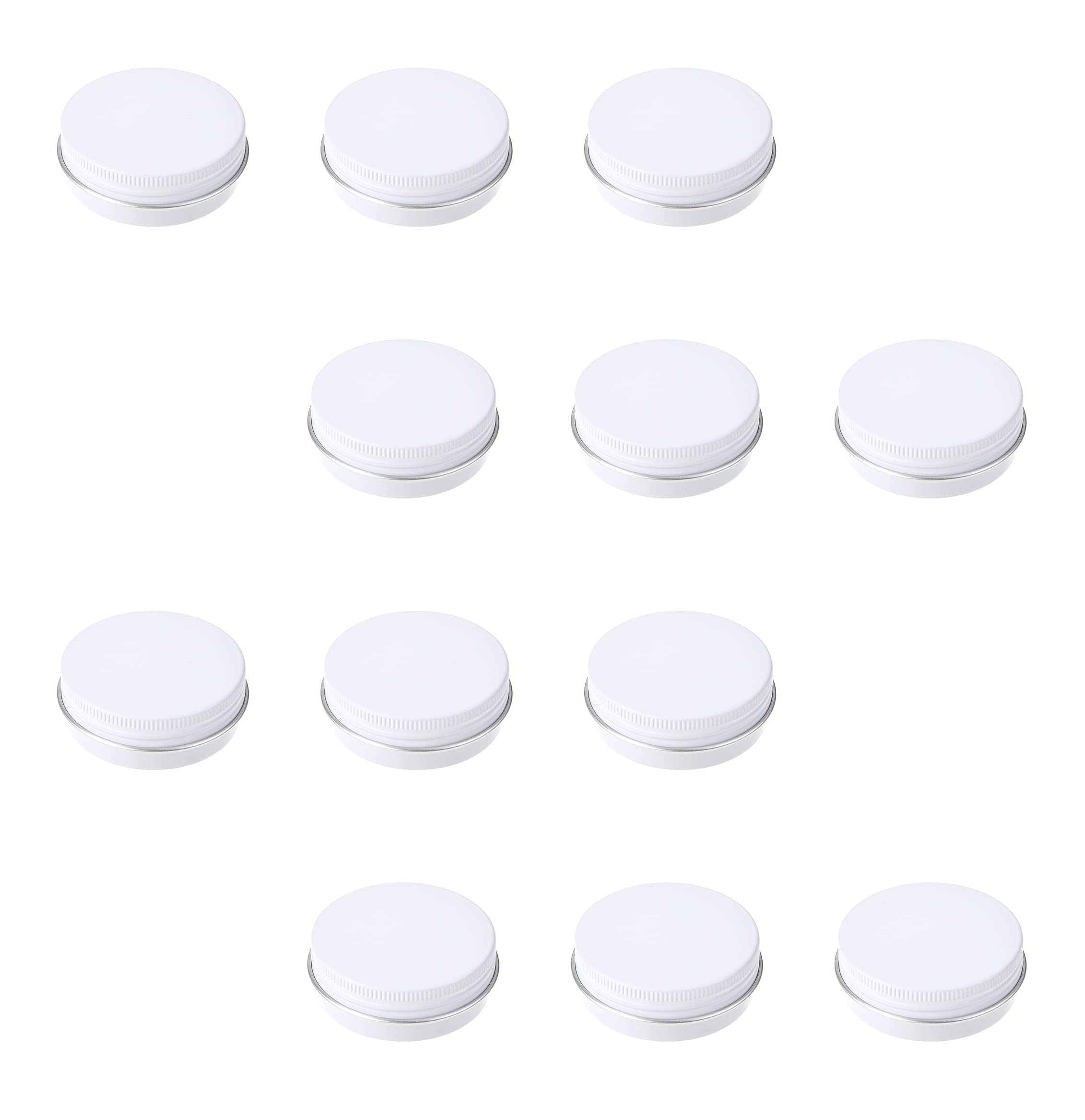 Jutagoss 1oz 12Pcs Metal Round Tins Aluminum Tin Cans Containers with Screw Lid, 50 x 20mm(DxH) White tin cans for Tea, Spices, Salve, Lip Balm, Candle or Candies 30ml