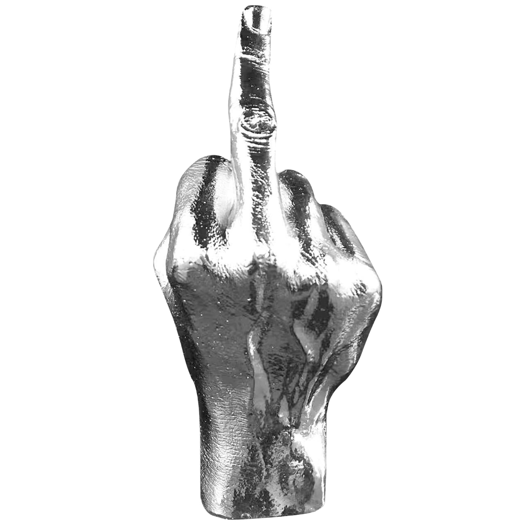 Silver Middle Finger Statue - Realistic Desk Accessory & Funny Home Office Ornament