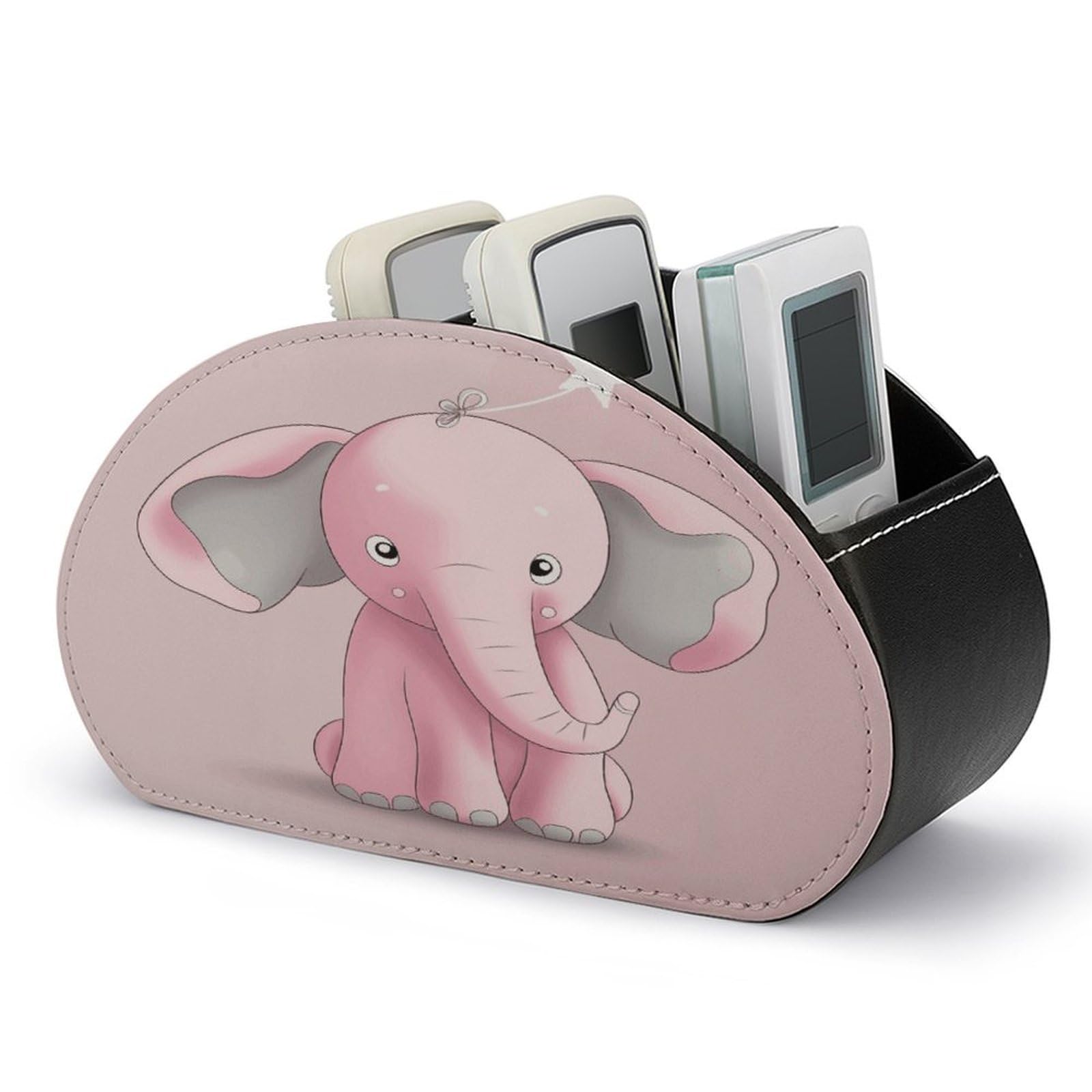 FodPand Pink Elephant Remote Control Holders PU Leather Remote Caddy Desktop Organizer with 5 Compartments TV Remote Holder Box Tray for Bedside Table Office Desk Accessories&Gift